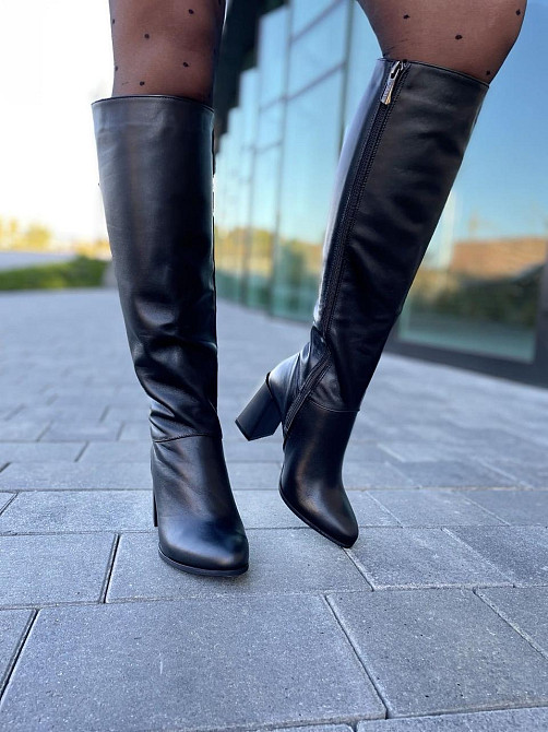 Nivelle Стильні чоботи жіночі демісезонні весна-осінь на підборах чорні з натуральної шкіри р. Коломия - фото 7