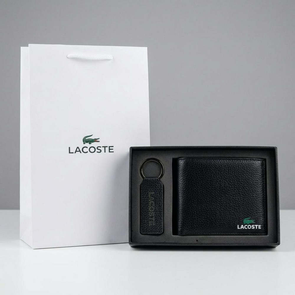 Мужской кожаный брендовый кошелек с брелоком Lacoste (1723-2) Киев - изображение 3