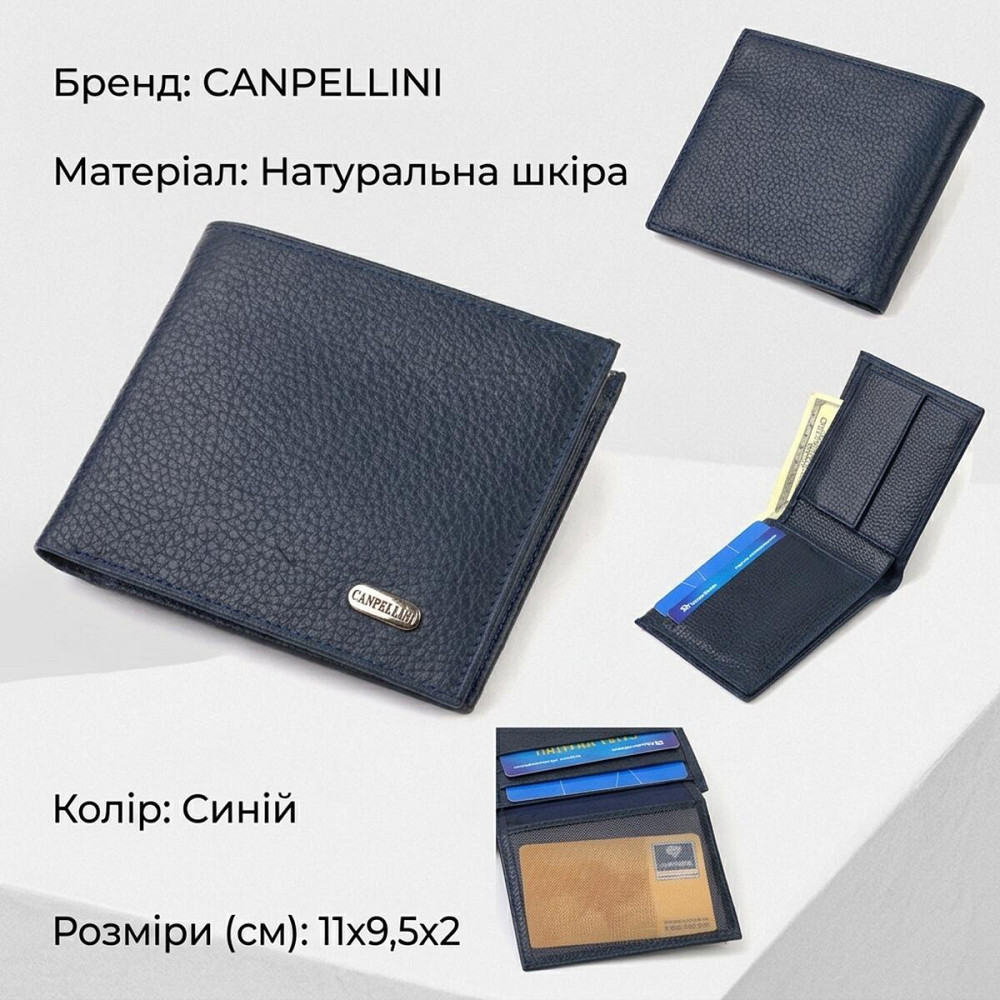 Ідеальне чоловіче портмоне з натуральної шкіри флотар CANPELLINI 21787 Синє Київ - фото 11
