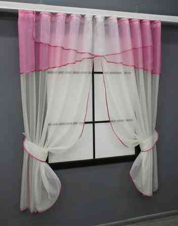 Шторы кухонные VR-Textil №091к с ламбрекеном 280х170 см Темно-розовый с молочным (52-1035) Киев