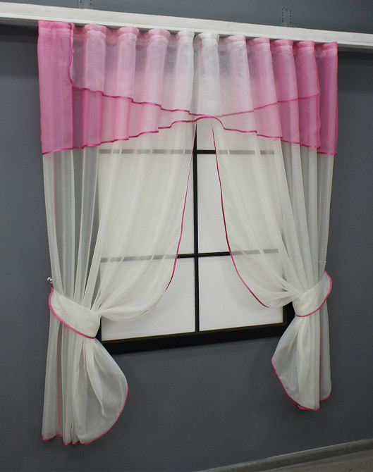 Штори кухонні VR-Textil №091к з ламбрекеном 280х170 см Темно-рожевий з молочним (52-1035) Київ - фото 2