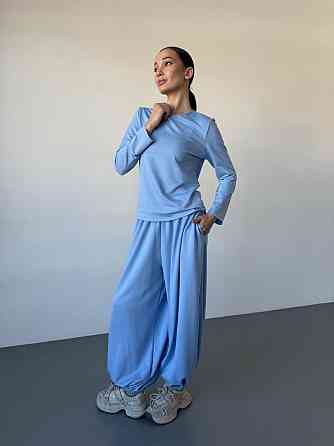 Женский повседневный прогулочный костюм двойка: кофта и брюки турецкая двунить Голубой, 46/48 Одесса