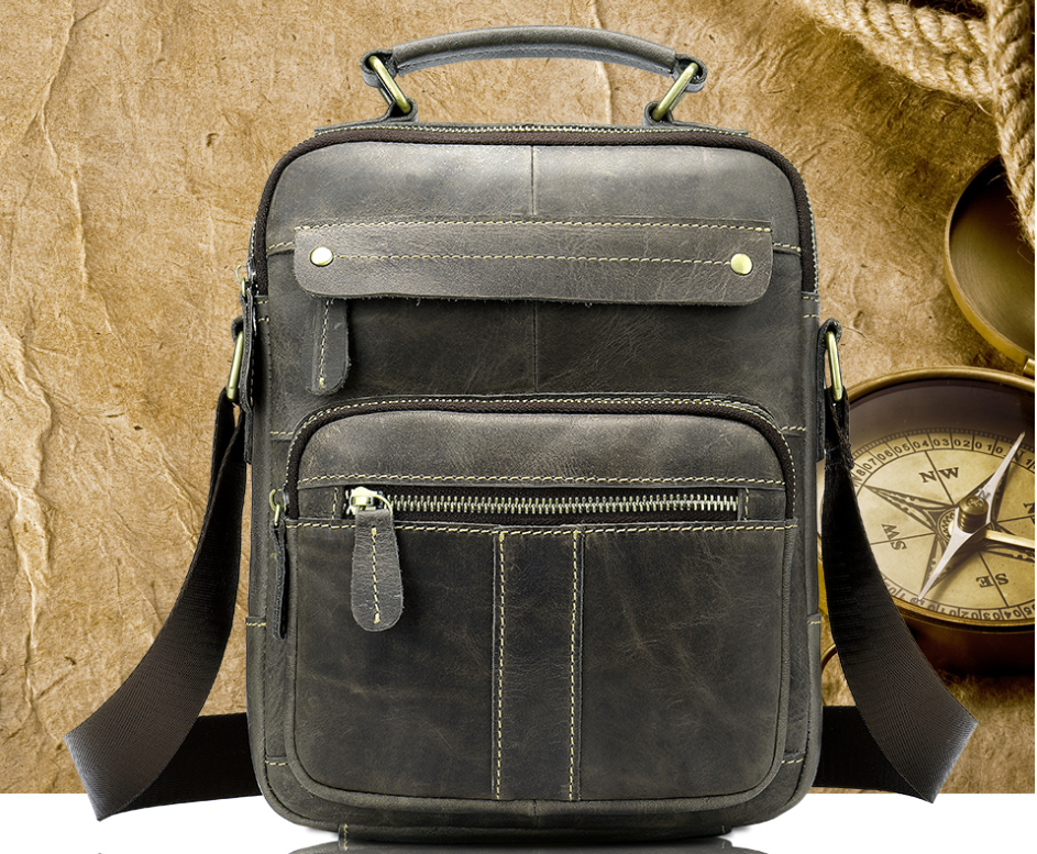 Сумка мужская вертикальная кожаная Vintage 20028 Серая Киев - изображение 3