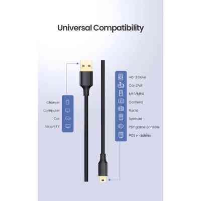 Дата кабель USB 2.0 AM to Mini 5P 1.0m US132 black Ugreen (10355) Вінниця