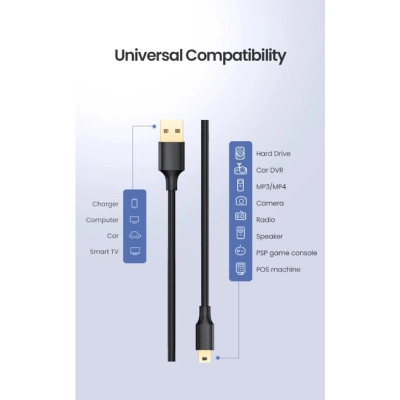 Дата кабель USB 2.0 AM to Mini 5P 1.0m US132 black Ugreen (10355) Вінниця - фото 3