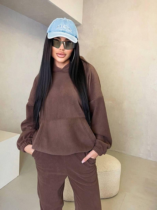 Женский теплый прогулочный костюм двойка: худи и штаны двусторонний флис Шоколадный, 46/48 Одесса - изображение 8