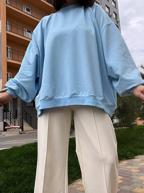 Костюм женский MY CITY 3044-8286 свитшот широкий оверсайз и брюки палаццо со стрелкой, голубой, SM Киев - изображение 19