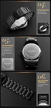 Чоловічий наручний годинник Skmei 9140 чорні з сріблястим циферблатом Вінниця