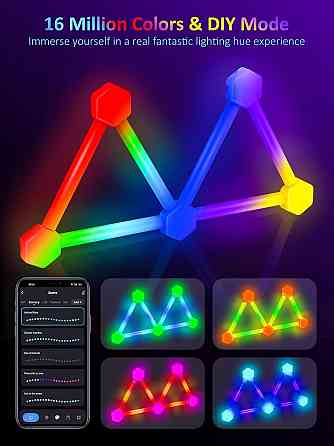 Світлодіодні настінні RGB світлові панелі YSJ PL-006, 14 шестикутників, музична синхронізація, Bluetooth, пульт Київ