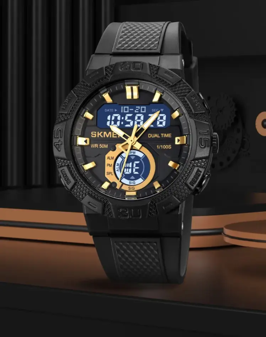 Чоловічий спортивний годинник Skmei 1881 (Чорний із золотистим і чорним циферблатом) Київ - фото 6