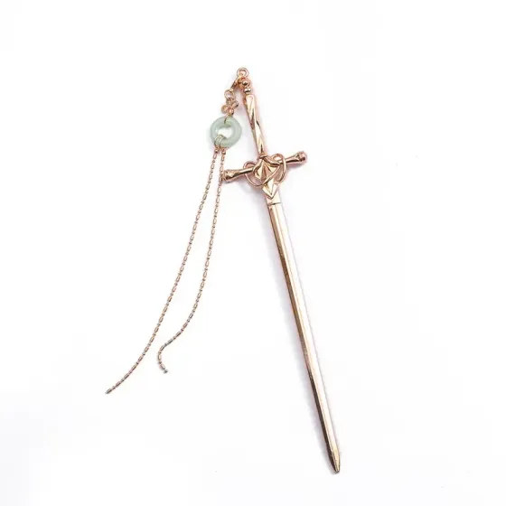 Шпилька для волос «Меч» 20,5 см – золотая, китайский стиль, подвес 4,2 см Киев