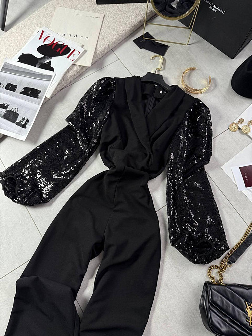 Стильний вечірній прямий комбінезон  креп дайвінг + паєтка 46/48 Одеса - фото 8