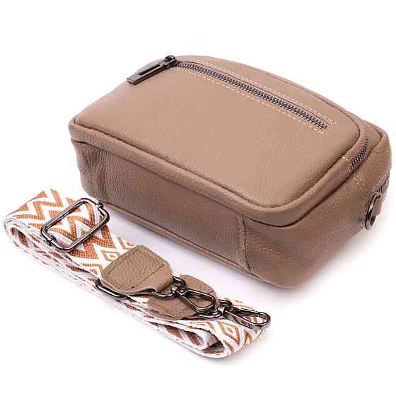 Практичная женская сумка с накладным карманом из натуральной кожи Vintage 22638 Бежевая Киев