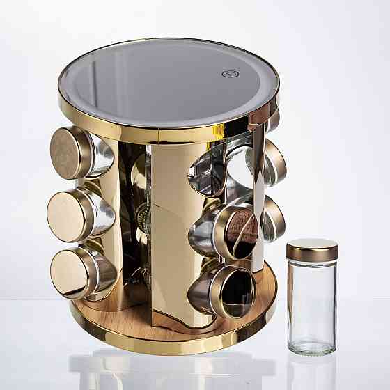 Набір баночок для спецій 12 шт. по 100 мл на підставці з дзеркалом та LED-підсвіткою HP-1358 Київ