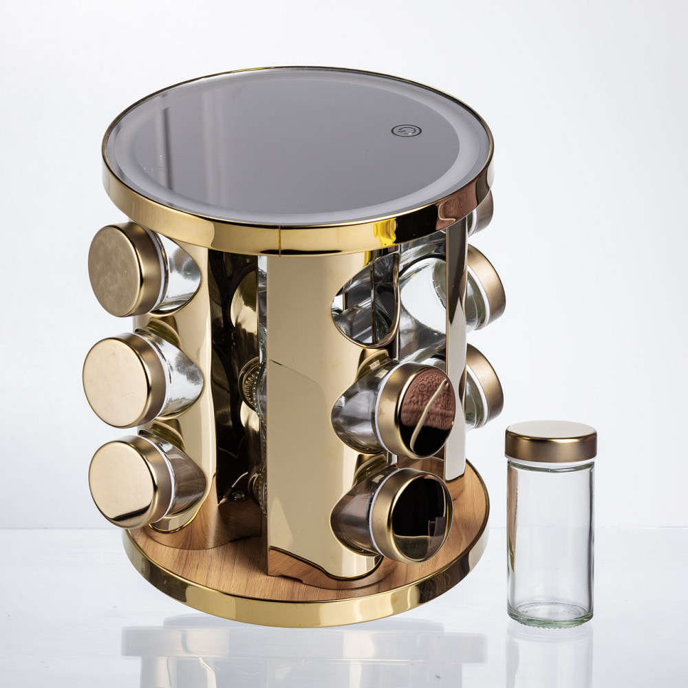 Набір баночок для спецій 12 шт. по 100 мл на підставці з дзеркалом та LED-підсвіткою HP-1358 Київ - фото 1