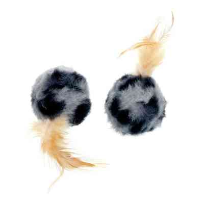 Игрушка для кошек Hippie Pet Мячики с перьями черно-серые 6 см 2 шт (HIPCT14167) Винница