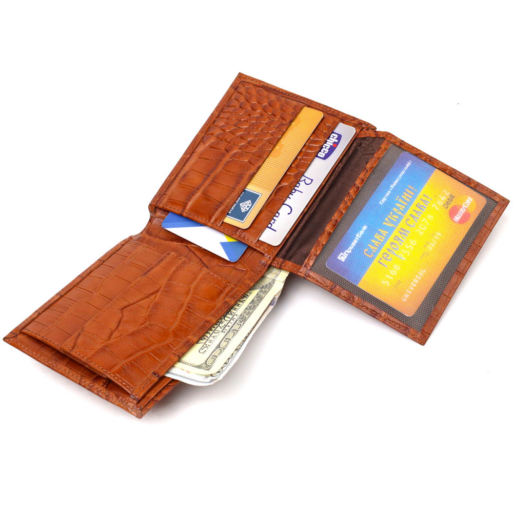 Мужской горизонтальный кошелек из натуральной фактурной кожи с тиснением под крокодила CANPELLINI 21781 Рыжий Киев - изображение 6