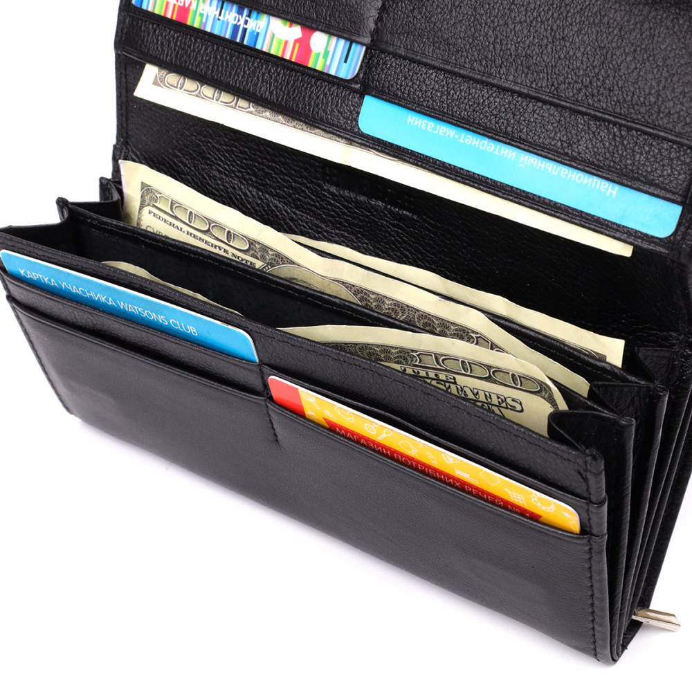 Функціональний жіночий гаманець на магнітах із натуральної шкіри ST Leather 23112 Чорний Київ - фото 6