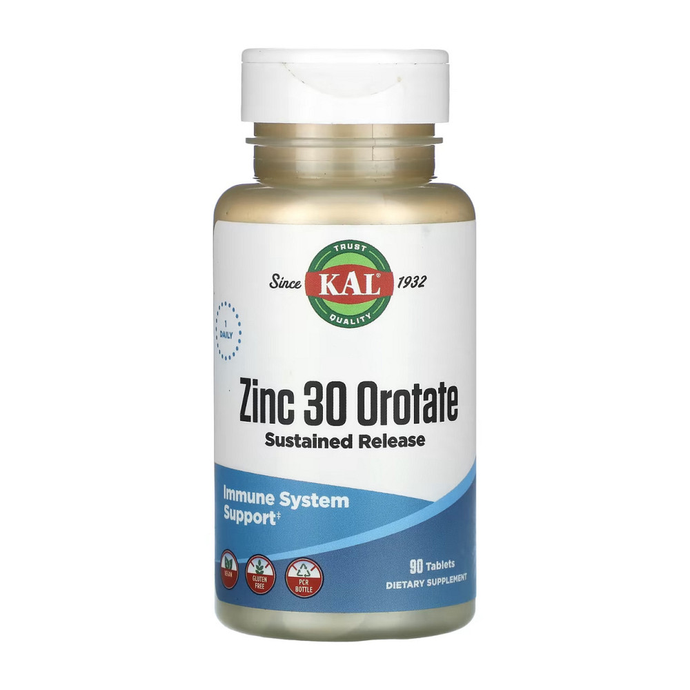 Цинк орорат KAL Zinc 30 Orotate Sustained Release - 90 tabs Киев - изображение 1