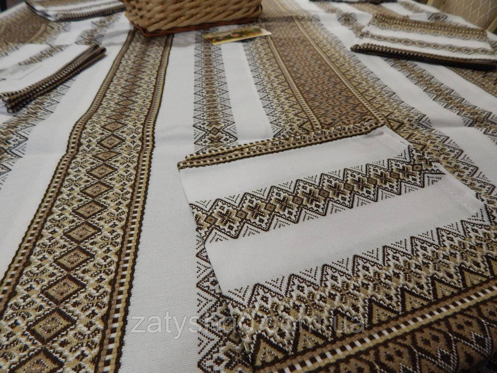 Кавова скатертина з серветками вишита на бавовні Київ - фото 1