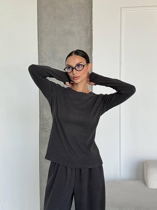 Жіночий теплий базовий костюм-двійка з турецького мікрофлісу Графіт Одеса - фото 4