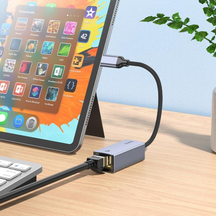 Мережевий адаптер HOCO UA37 Type-C ethernet adapter (1000 Mbps) Metal Gray Київ - фото 6