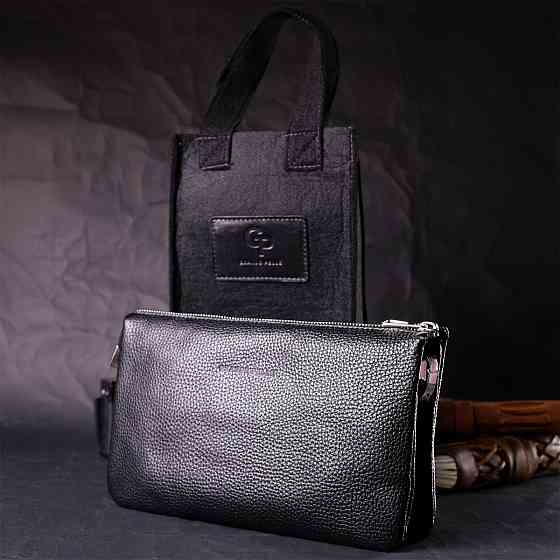 Зручний жіночий клатч із натуральної зернистої шкіри Чорний (GRANDE PELLE) Київ