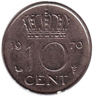 Монета 10 центів. 1970 рік, Нідерланди. Полтава - фото 1