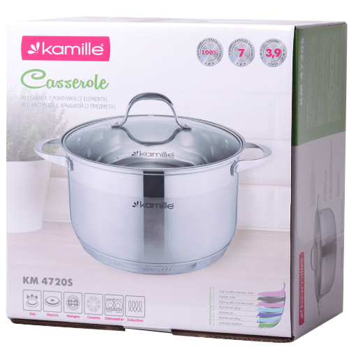 Каструля нержавіюча сталь 3,9л з кришкою 7-шарове дно 4720S KAMILLE Житомир - изображение 6