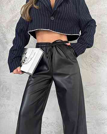 Женские трендовые теплые брюки из экокожи на флисе 54/56 Одесса