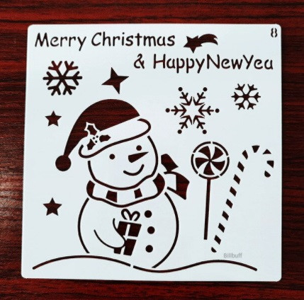 Новогодний трафарет Снеговик и снежинки 13 на 13 см серый Киев - изображение 1