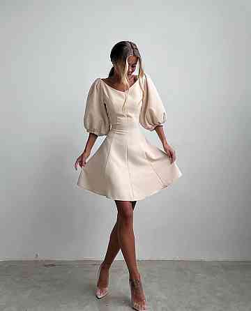 Женское романтическое мини платье с объемным рукавом костюмка Бежевый, 44/46 Одесса