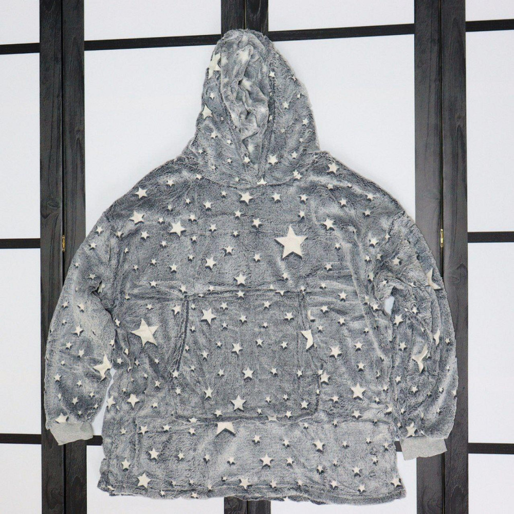Толстовка плед з капюшоном, що світиться вночі, Stars Dream Зірки, Сірий / Теплий флісовий худі з зірками Київ - фото 7