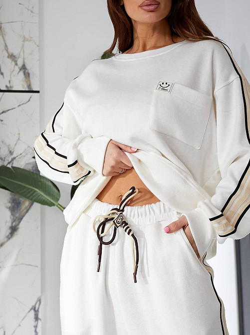 Женский стильный трендовый костюм двойка турецкая двухсторонняя ангора Молочный, 48/50 Одесса - изображение 3