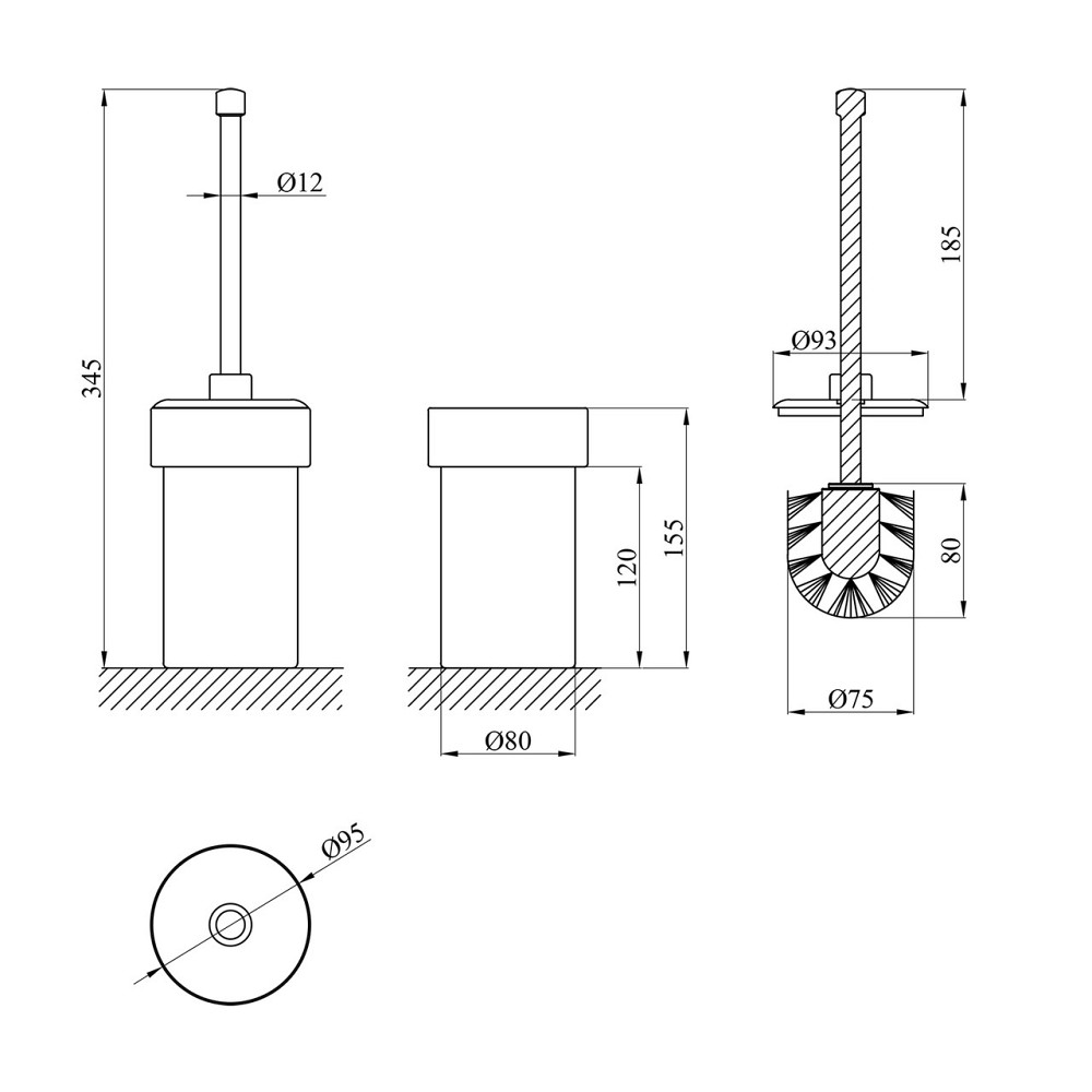 Йоржик для унітаза підлоговий Kroner KRM Rizze - ACG323-1 хром/білий Київ - фото 2