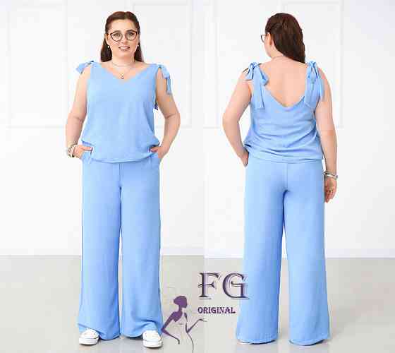 Літній жіночий костюм із широкими штанами "Ясмин" оптом | Норма та батал | Розпродаж моделі Блакитний, 52 Київ