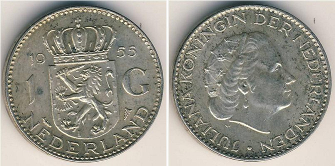 Монета 1 Гульден Королевство Нидерланды Серебро 1955 Полтава - изображение 1