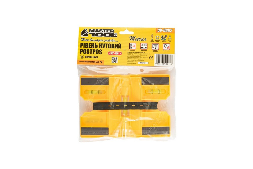 MASTERTOOL Рівень кутовий складаний MASTERTOOL POSTPOS з шарніром 90°-180° 3 капсули 4 магніти Коломия - фото 7