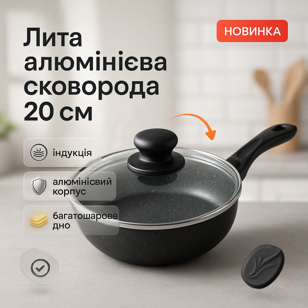 Сковорода с толстым дном UNIQUE UN-5162 20 см, Легкая сковорода для повседневного использования JP-93 Львов - изображение 14