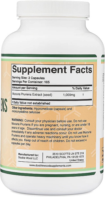 Экстракт Мукуны Double Wood Supplements Mucuna Pruriens Extract 1000 mg 210 caps Луцк - изображение 2