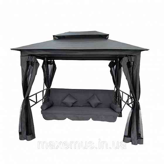Садовые качели B0 02 с навесом подушками и москитной сеткой качели для сада и дачи серая Мостиська