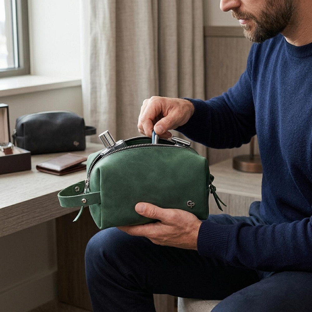 Кожаная косметичка унисекс GRANDE PELLE 11571 Зеленый Киев - изображение 12