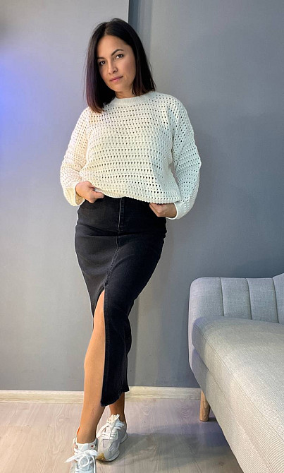 Свитер женский MIX RAY 6766 ажурная вязка прозрачная сетка паутинка, молочний, one size Киев - изображение 3