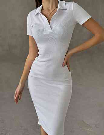 Женское базовое платье-поло с коротким рукавом турецкий рубчик Белый, 46/48 Одесса