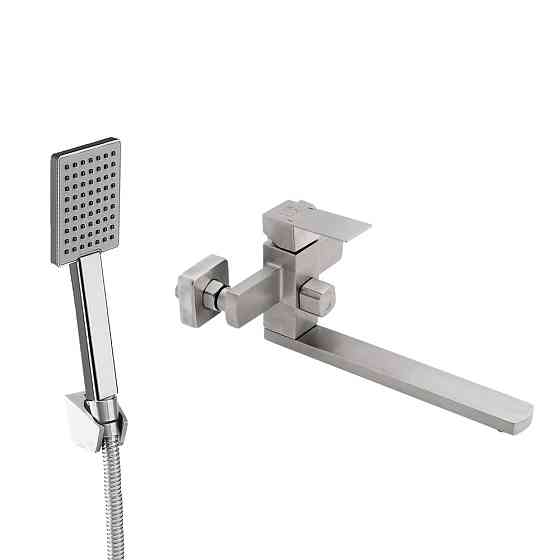 Смеситель для ванны Lidz Kubis 005 с поворотным изливом (c душевым гарнитуром) (k35) LDKUB005NKS28537 Nickel Киев