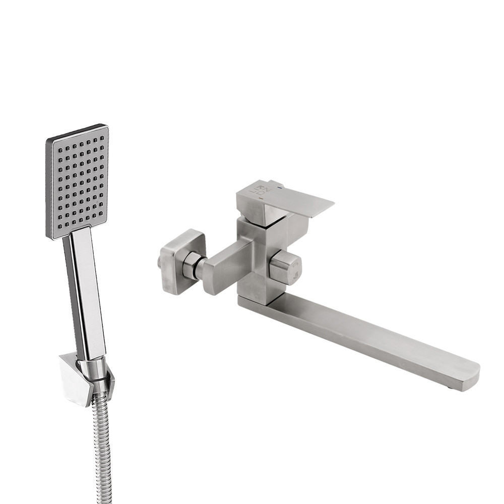 Змішувач для ванни Lidz Kubis 005 з поворотним виливом (з душовим гарнітуром) (k35) LDKUB005NKS28537 Nickel Київ - фото 1