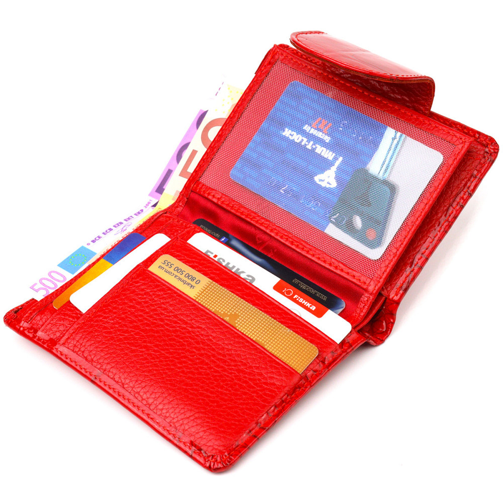 Лакований вертикальний жіночий гаманець з натуральної шкіри з тисненням під крокодила CANPELLINI 21681 Червоний Київ - фото 4