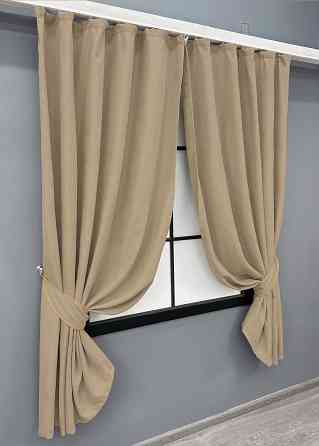 Комплект коротких штор VR-Textil Мікровелюр Petek YL № 1800ш Бежевий 130х170 см 2 шт (35-0382) Київ