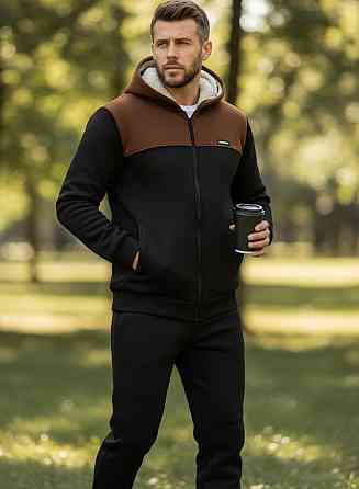 Чоловічий теплий костюм на флісі з хутром Чорно-коричневий 56/58 Харків