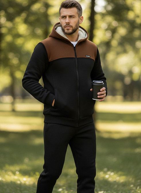 Чоловічий теплий костюм на флісі з хутром Чорно-коричневий 56/58 Харків - фото 1